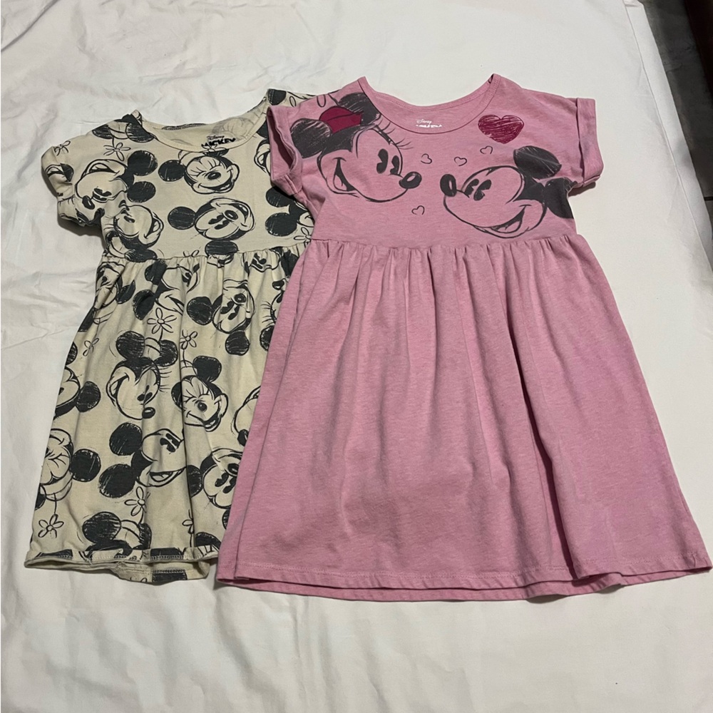 Disney Girls Pink and Cream Mickey Mouse Casual Dresses